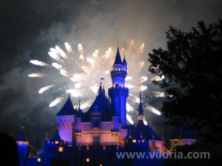 Fireworks behind the Disney castle