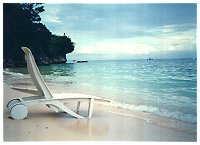 beach bench along shore of Alegre beach resort in Cebu, Philippines.